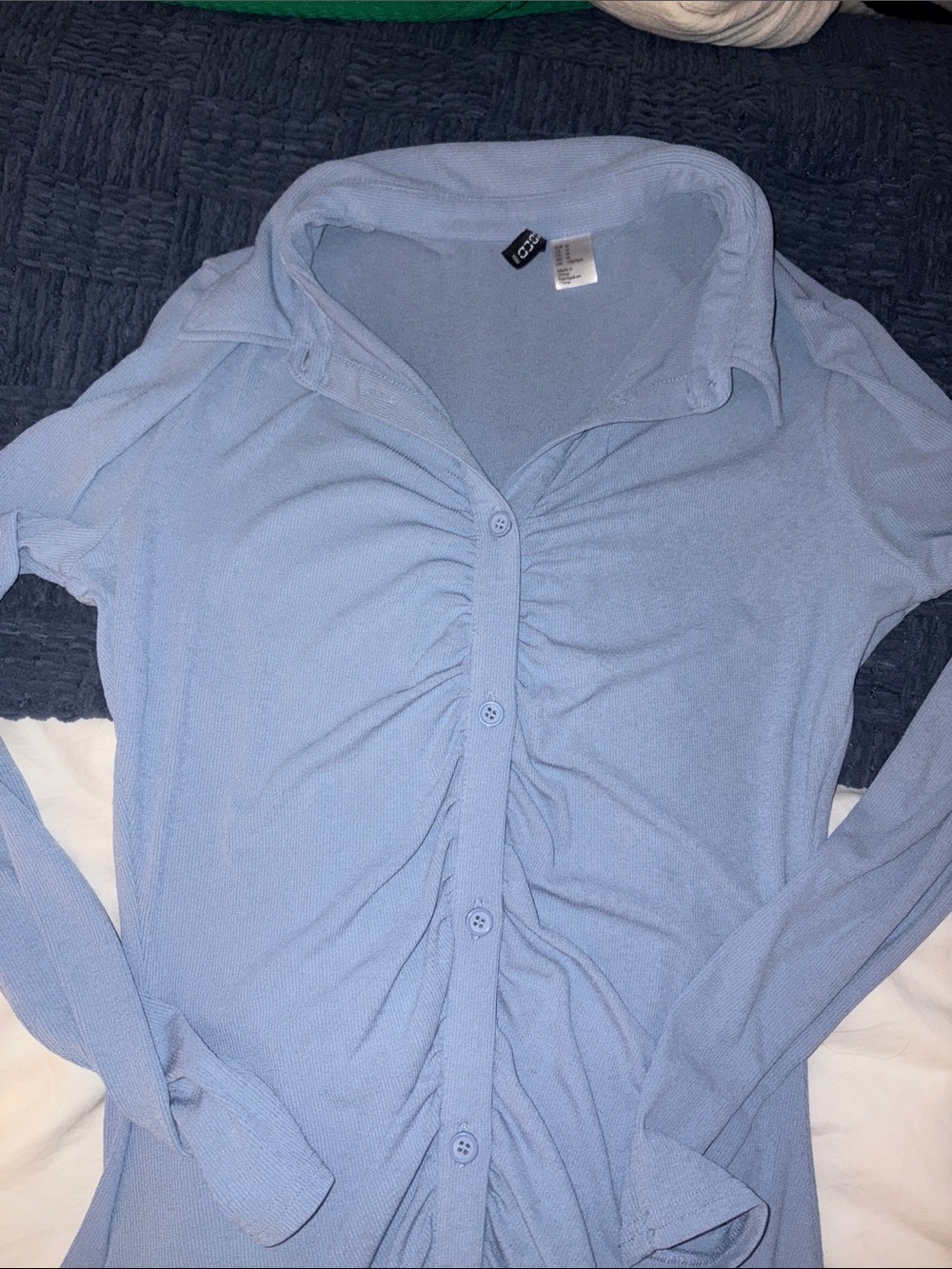 H&M Sky Blue Ruched Collared Mini Dress - Picture 2 of 3